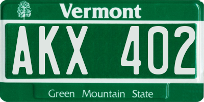 VT license plate AKX402