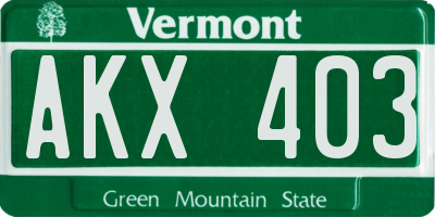 VT license plate AKX403