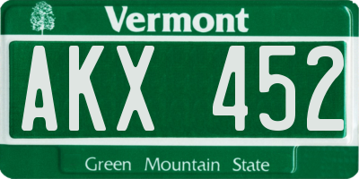 VT license plate AKX452