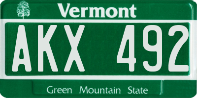 VT license plate AKX492