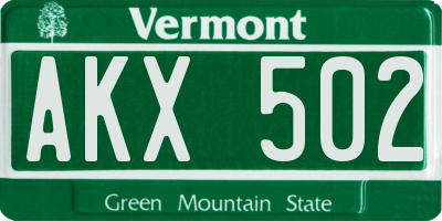 VT license plate AKX502