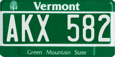 VT license plate AKX582