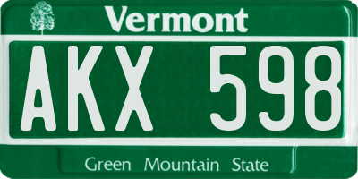 VT license plate AKX598