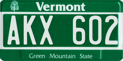 VT license plate AKX602