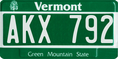 VT license plate AKX792