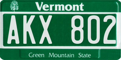 VT license plate AKX802