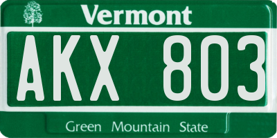 VT license plate AKX803