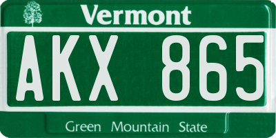 VT license plate AKX865