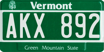 VT license plate AKX892