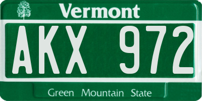 VT license plate AKX972
