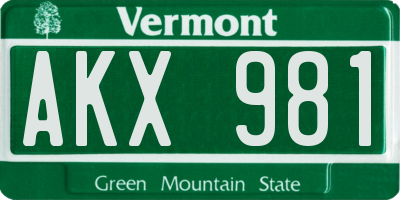 VT license plate AKX981