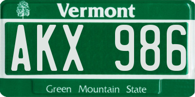 VT license plate AKX986