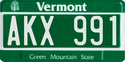 VT license plate AKX991