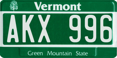 VT license plate AKX996