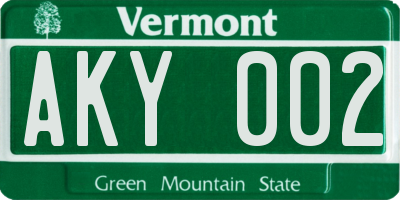 VT license plate AKY002