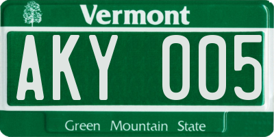VT license plate AKY005