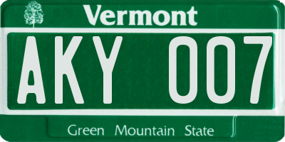 VT license plate AKY007