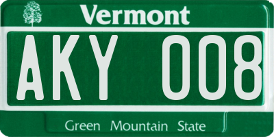 VT license plate AKY008