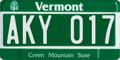 VT license plate AKY017