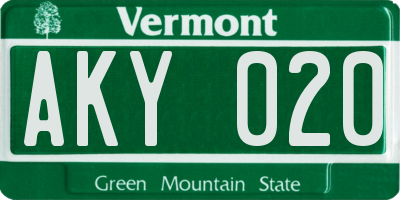 VT license plate AKY020