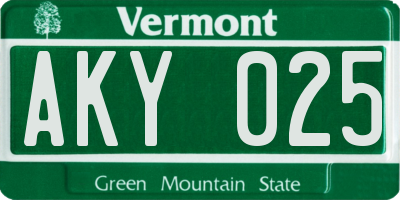 VT license plate AKY025