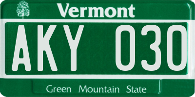 VT license plate AKY030
