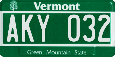 VT license plate AKY032