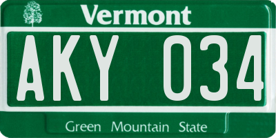 VT license plate AKY034
