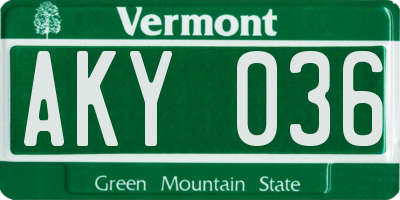 VT license plate AKY036