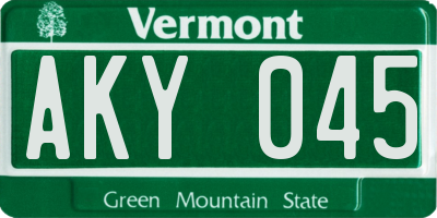 VT license plate AKY045