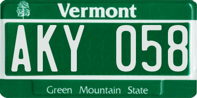 VT license plate AKY058