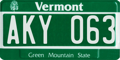 VT license plate AKY063