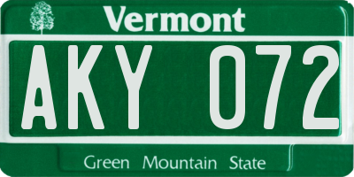 VT license plate AKY072