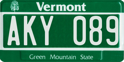 VT license plate AKY089