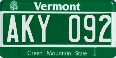 VT license plate AKY092