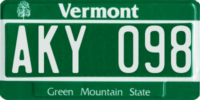 VT license plate AKY098
