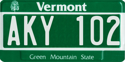 VT license plate AKY102