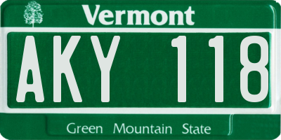 VT license plate AKY118