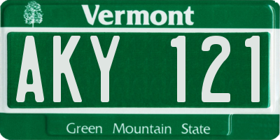 VT license plate AKY121