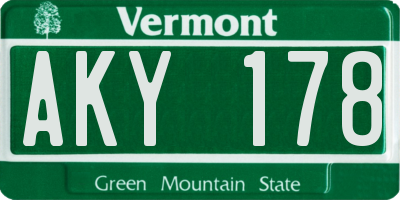 VT license plate AKY178