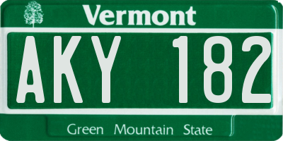 VT license plate AKY182