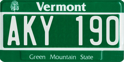 VT license plate AKY190