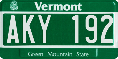 VT license plate AKY192