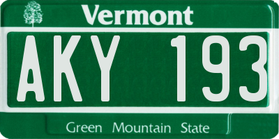 VT license plate AKY193
