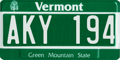 VT license plate AKY194