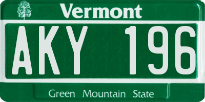 VT license plate AKY196