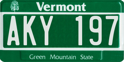 VT license plate AKY197