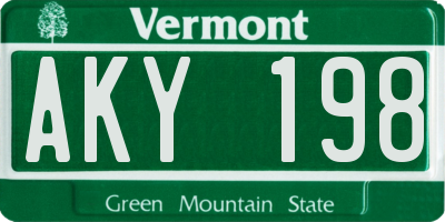 VT license plate AKY198