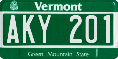 VT license plate AKY201