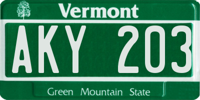 VT license plate AKY203
